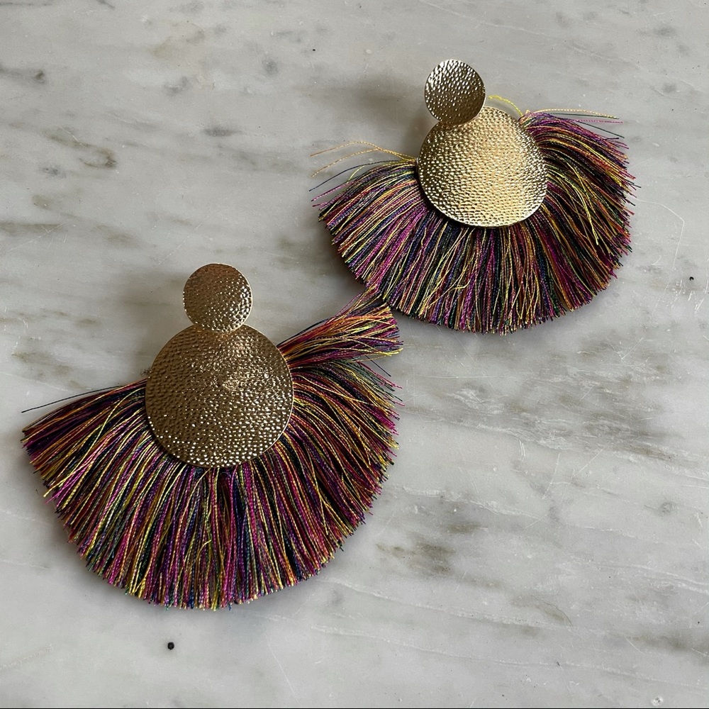 Boho Fringe Statement Earrings Multi Color - Picture 2 of 5